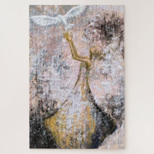 Peace - White Dove Freedom - Abstract Painting     Jigsaw Puzzle