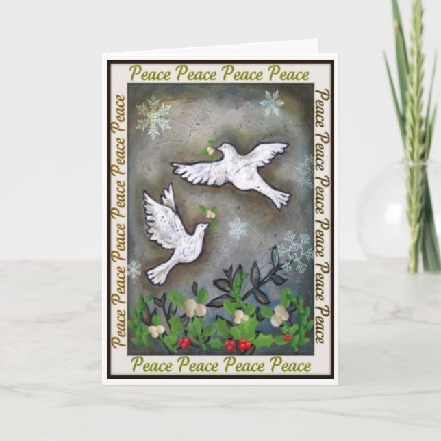 Peace White Doves Flying Holiday Card (Front)