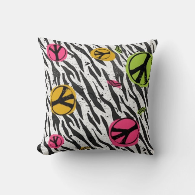 Peace with Zebra Pattern Pillow (Front)