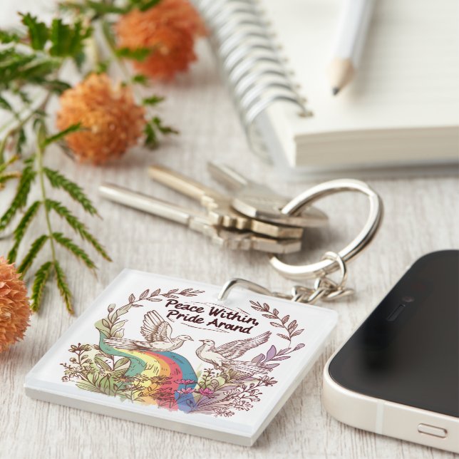 Peace Within, Pride Around – LGBTQ Camping Nature  Key Ring (Front Right)
