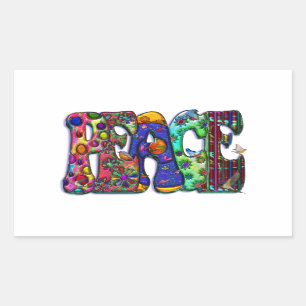 Peace Word Art Birds and Butterflies Rectangular Sticker