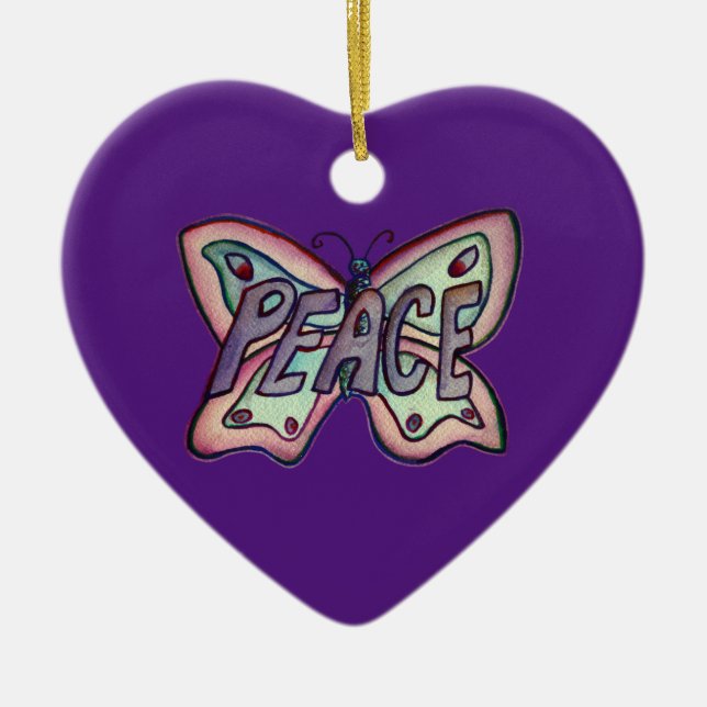 Peace Word Art Butterfly Gift Holiday Ornament (Front)