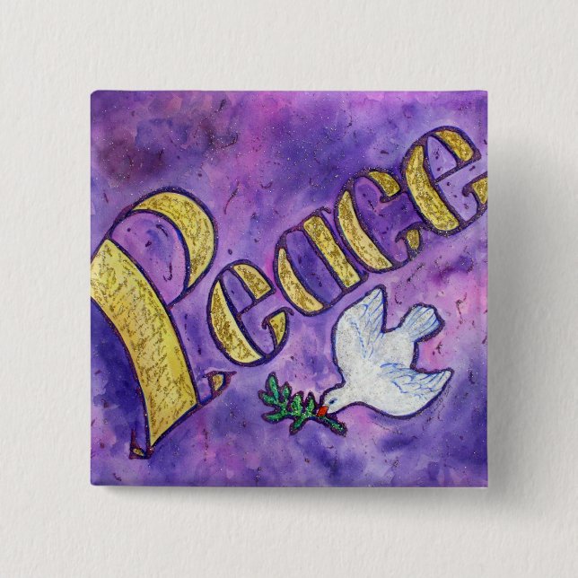 Peace Word Art Button Pin Pendant (Square) (Front)