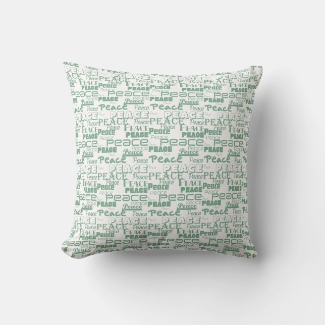 Peace Word Art Green Cushion (Front)