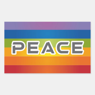 Peace Word Letters - Flag on Rainbow Background Rectangular Sticker