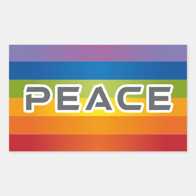 Peace Word Letters - Flag on Rainbow Background Rectangular Sticker (Front)