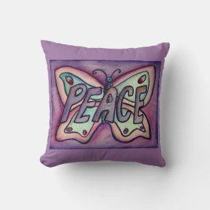 Peace Word Purple Butterfly Accent Throw Pillow