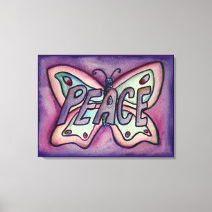 Peace Word Purple Butterfly Canvas Art Painting