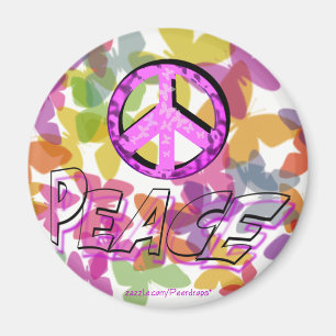 Peace Word Symbol and Butterflies Magnet