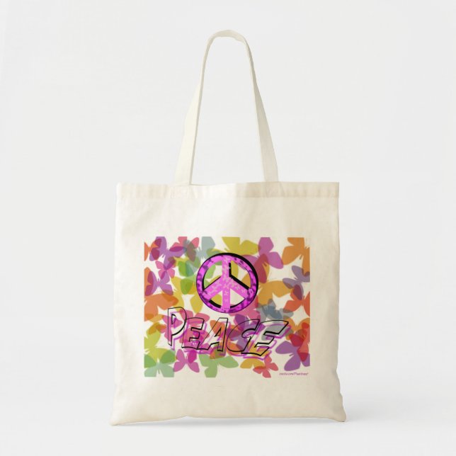 Peace Word Symbol and Butterflies Tote Bag (Front)