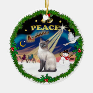 Peace Wreath - Blue Point Siamese Ceramic Tree Decoration