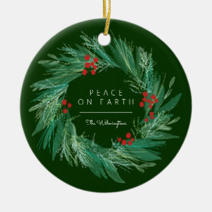 Peace Wreath Christmas Holiday Ceramic Ornament