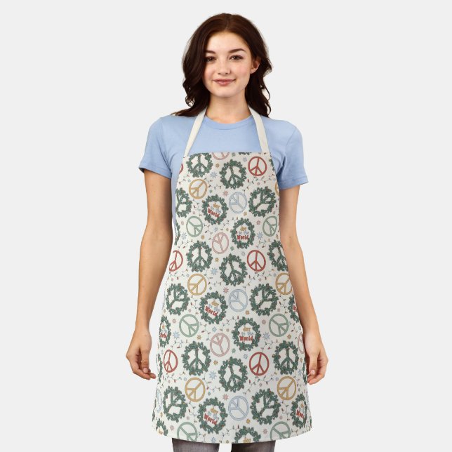 Peace Wreaths and Joy to the World Pattern Apron (Worn)