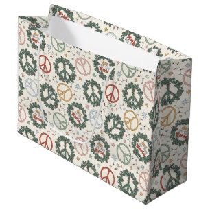 Peace Wreaths and Joy to the World Pattern Large Gift Bag