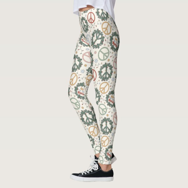 Peace Wreaths and Joy to the World Pattern Leggings (Left)