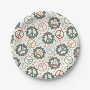 Peace Wreaths and Joy to the World Pattern Paper Plate