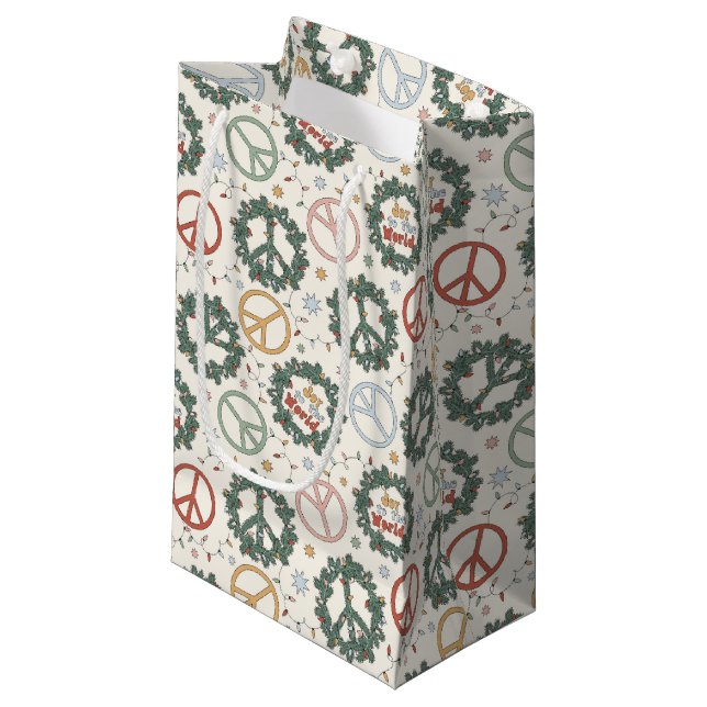 Peace Wreaths and Joy to the World Pattern Small Gift Bag (Front Angled)