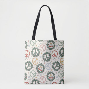 Peace Wreaths and Joy to the World Pattern Tote Bag