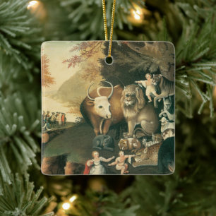Peaceable Kingdom by Edward Hicks Vintage Folk Art Ceramic Ornament