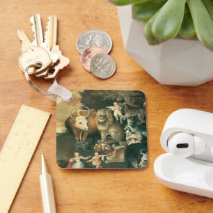 Peaceable Kingdom by Edward Hicks Vintage Folk Art Key Ring