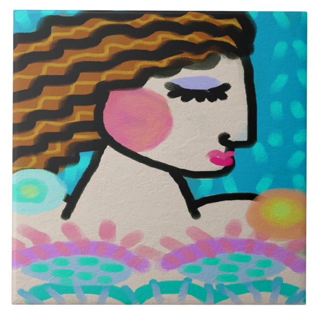 Peaceful Abstract Digital Portrait of a Woman Ceramic Tile (Front)