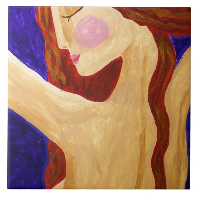 Peaceful Abstract Portrait of a Woman Ceramic Tile (Front)