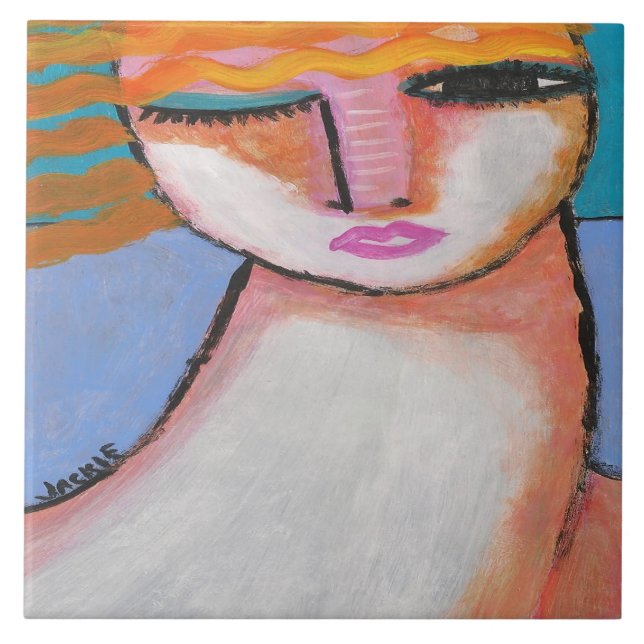 Peaceful Abstract Portrait of a Woman Ceramic Tile (Front)