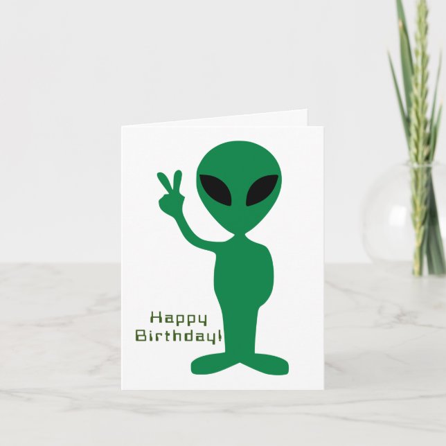 Peaceful Alien Birthday Card (Front)