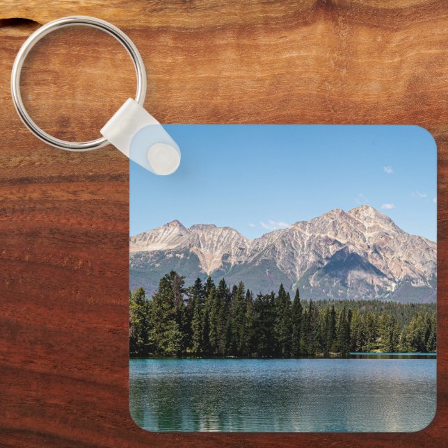 Peaceful Alpine Reflection, Pyramid Mountain Key Ring (Front)