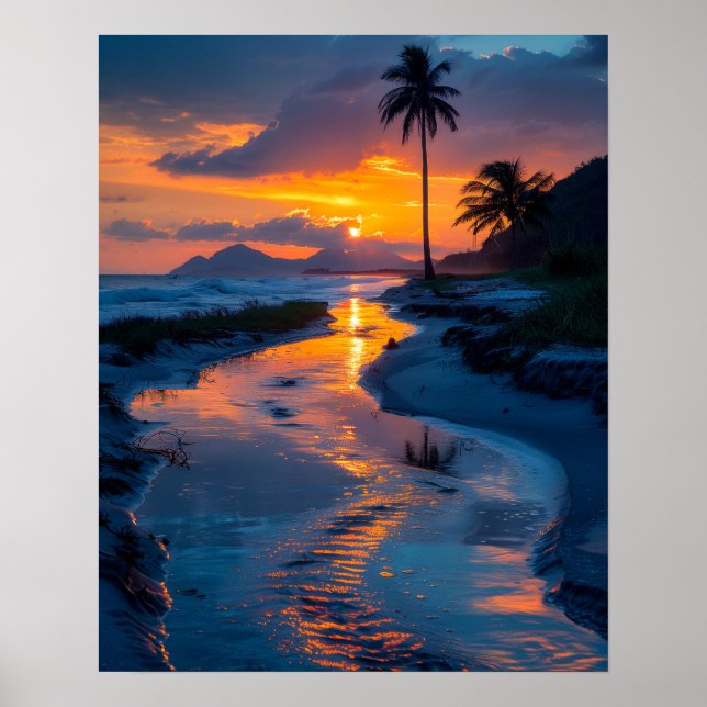 Peaceful Beach at Sunset Poster (Front)