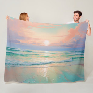 Peaceful beach sunset, nature landscape fleece blanket