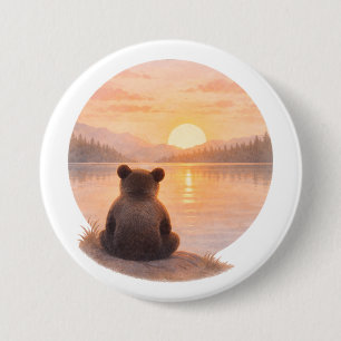 Peaceful Bear Cub Sunset– Soft Watercolor  7.5 Cm Round Badge