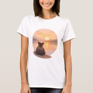 Peaceful Bear Cub Sunset– Soft Watercolor T-Shirt