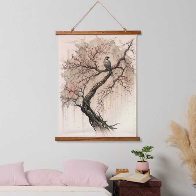Peaceful Bird and Cherry Blossom Hanging Tapestry (Bedroom)