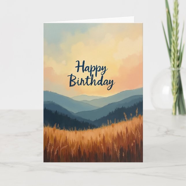 Peaceful Birthday Mountain View Card (Front)