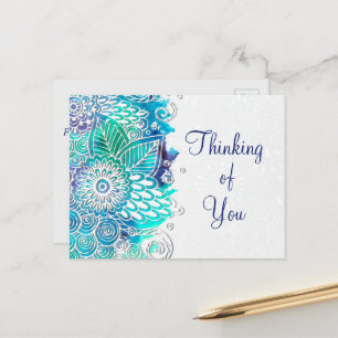 Peaceful Blue and Teal Floral Mandala Motif Postcard