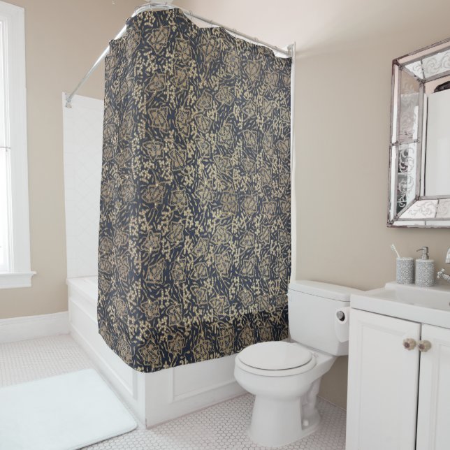 Peaceful Blue & Cream Batik Shower Curtain (In Situ)