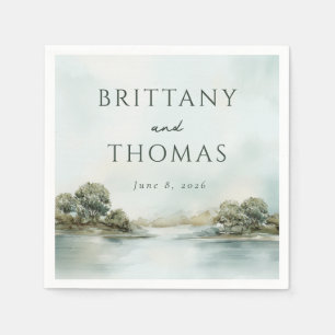 Peaceful Blue Watercolor Landscape Napkin