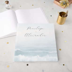 Peaceful Blue Watercolor Ocean Waves Guest Book