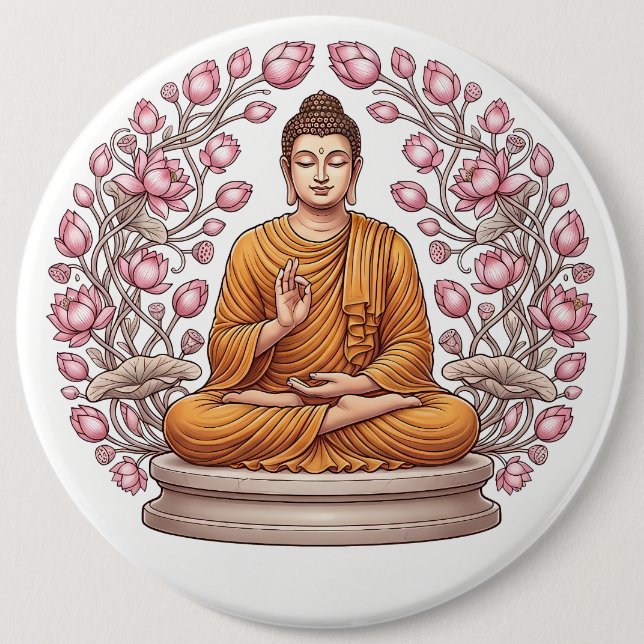 Peaceful Buddha Artistic Pin-back Button (Front)