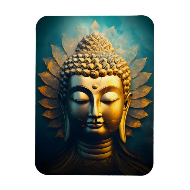 Peaceful Buddha Face Gold Art Antique Poster Magnet (Vertical)