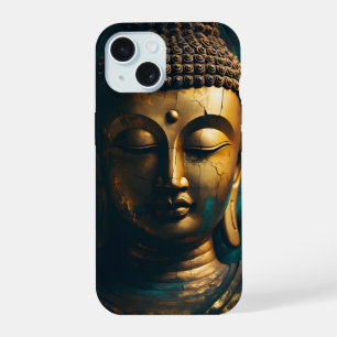 Peaceful Buddha Face Gold Blue Art Antique Poster iPhone 15 Case