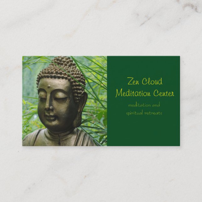 Peaceful Buddha Statue in a Leafy Green Forest Business Card (Front)