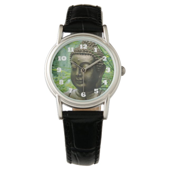 Peaceful Buddha Statue in a Leafy Green Forest Watch (Front)