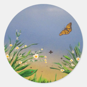 Peaceful Butterfly Sunset Sky Nature Aesthetic Classic Round Sticker