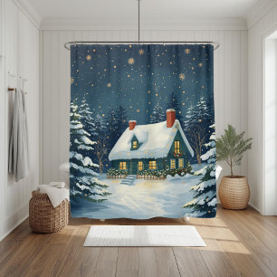 Peaceful Cabin Christmas Shower Curtain