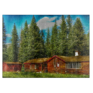 peaceful cabin glass cutting board