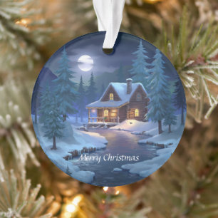 Peaceful Cabin in Winter Forest Ornament