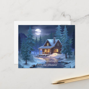 Peaceful Cabin in Winter Forest Postcard
