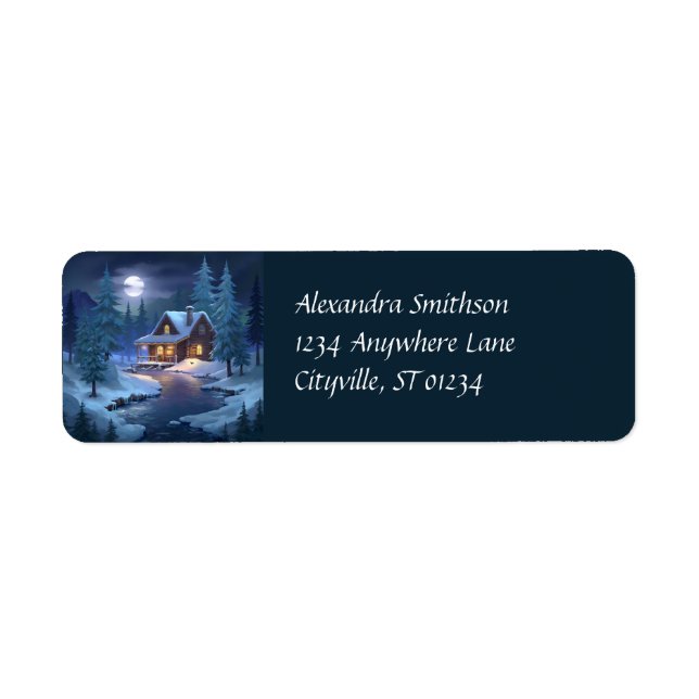 Peaceful Cabin in Winter Forest Return Address Label (Front)